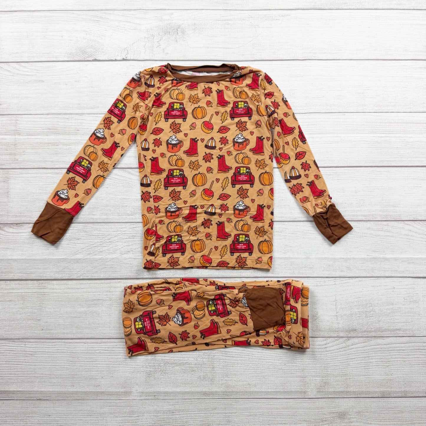 Kiki + Lulu Kids Fall Pajama Set Pumpkin Spice Harvest Print 5-6