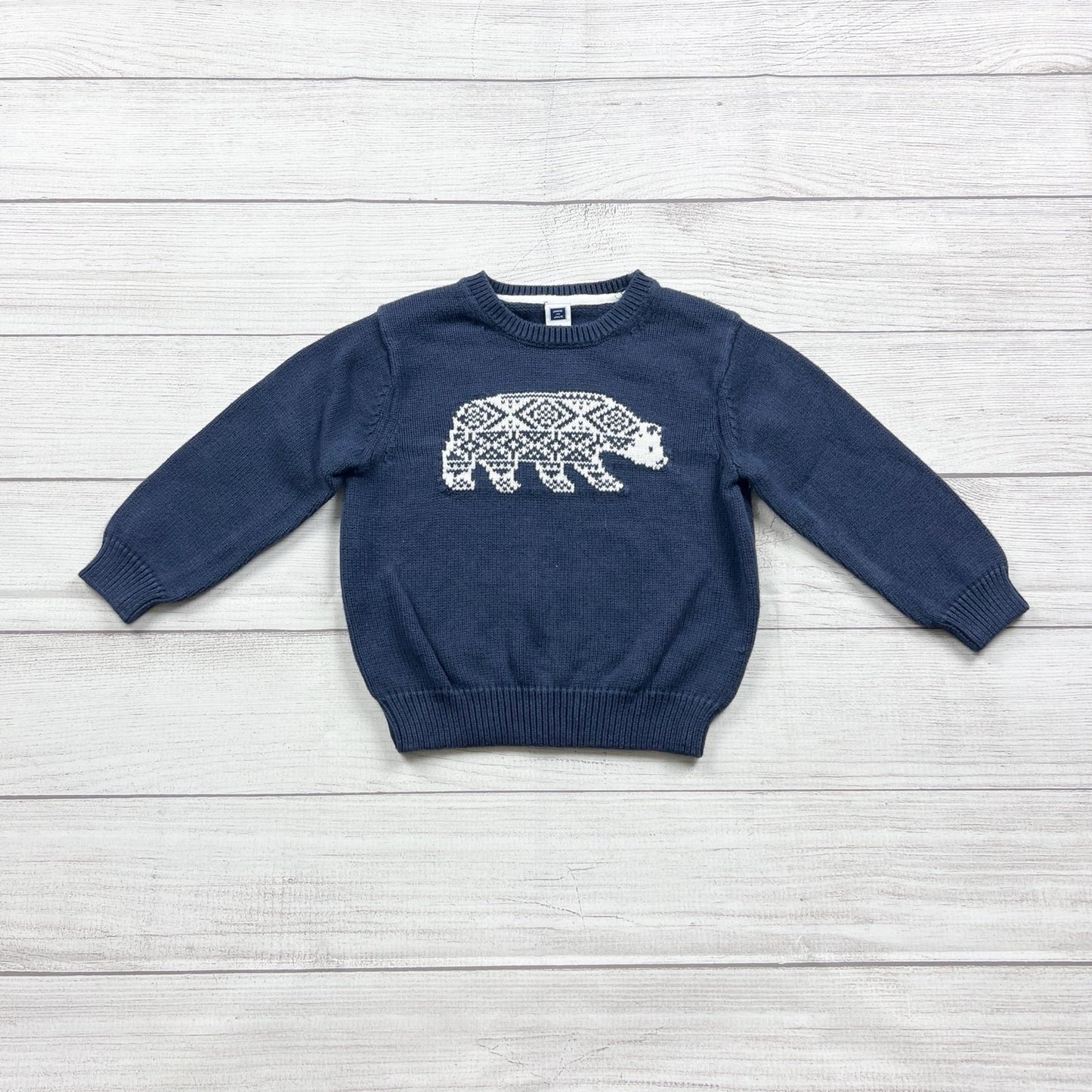 Janie And Jack Toddler Navy Knit Sweater Nordic Bear Graphic 2T