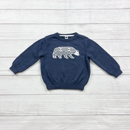 Janie And Jack Toddler Navy Knit Sweater Nordic Bear Graphic 2T