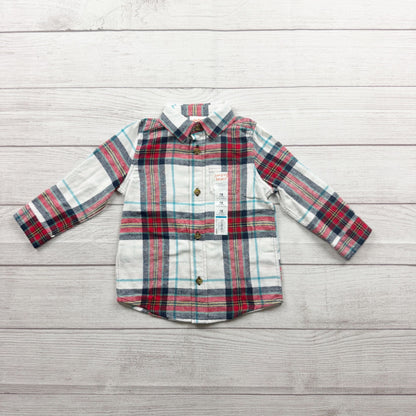 Jumping Beans Toddler Boys Red Green Plaid Button Up Shirt NWT 12-18 Months