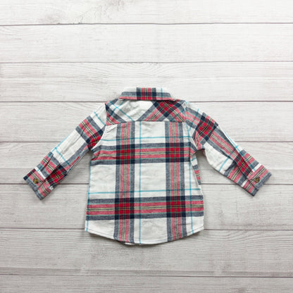 Jumping Beans Toddler Boys Red Green Plaid Button Up Shirt NWT 12-18 Months