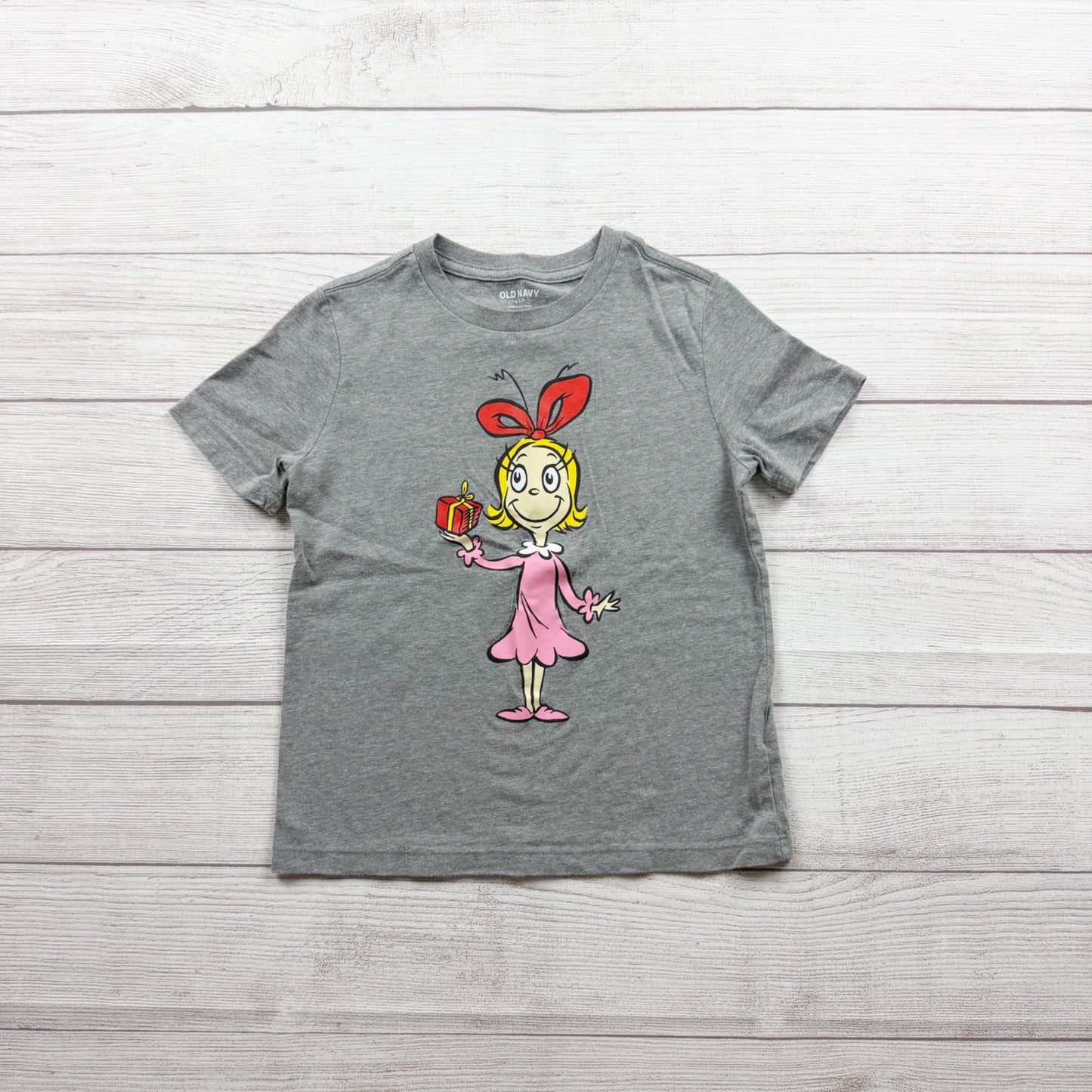 Old Navy Kids Grey Cindy Lou Who Graphic Tee Short Sleeve Crewneck S 6-7