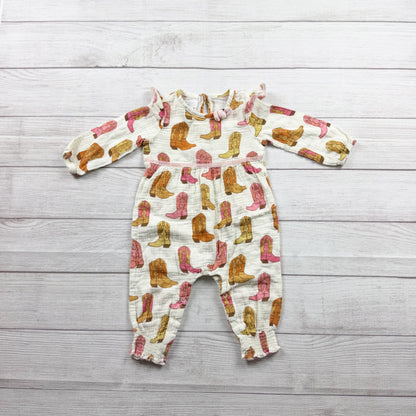 Mud Pie Baby Girl Western Romper Cowboy Boot Print One Piece Cowgirl 6-9 Months