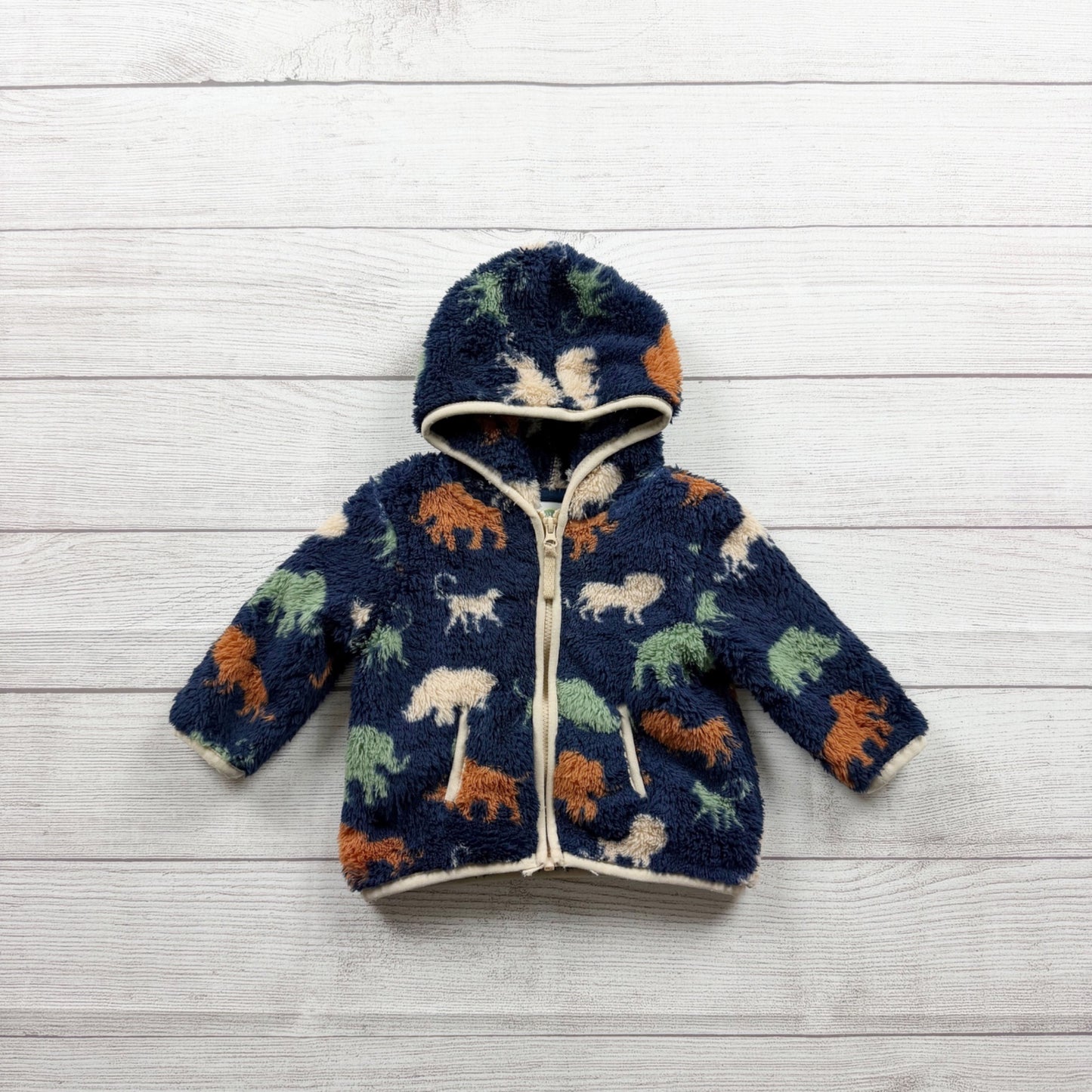 Little Me Baby Fleece Hooded Zip Jacket Animal Print Fluffy Navy 3-6 Months