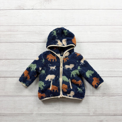 Little Me Baby Fleece Hooded Zip Jacket Animal Print Fluffy Navy 3-6 Months