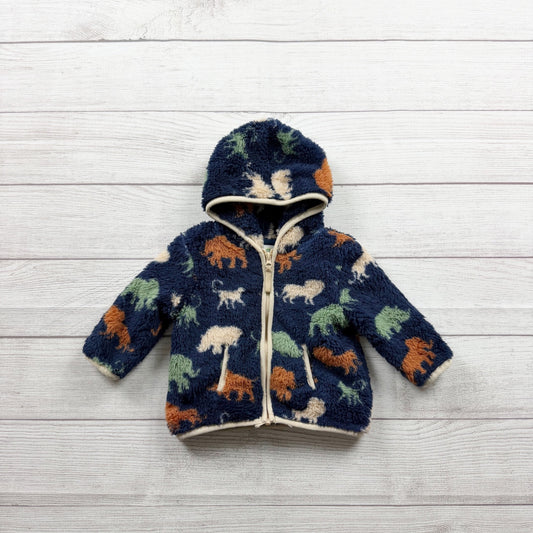 Little Me Baby Fleece Hooded Zip Jacket Animal Print Fluffy Navy 3-6 Months