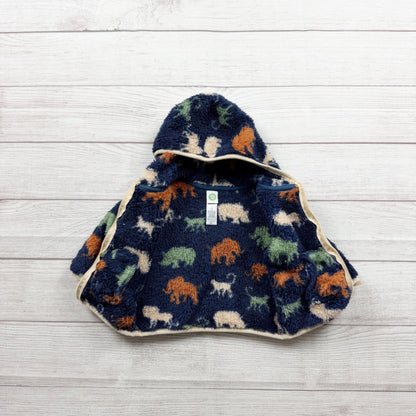 Little Me Baby Fleece Hooded Zip Jacket Animal Print Fluffy Navy 3-6 Months