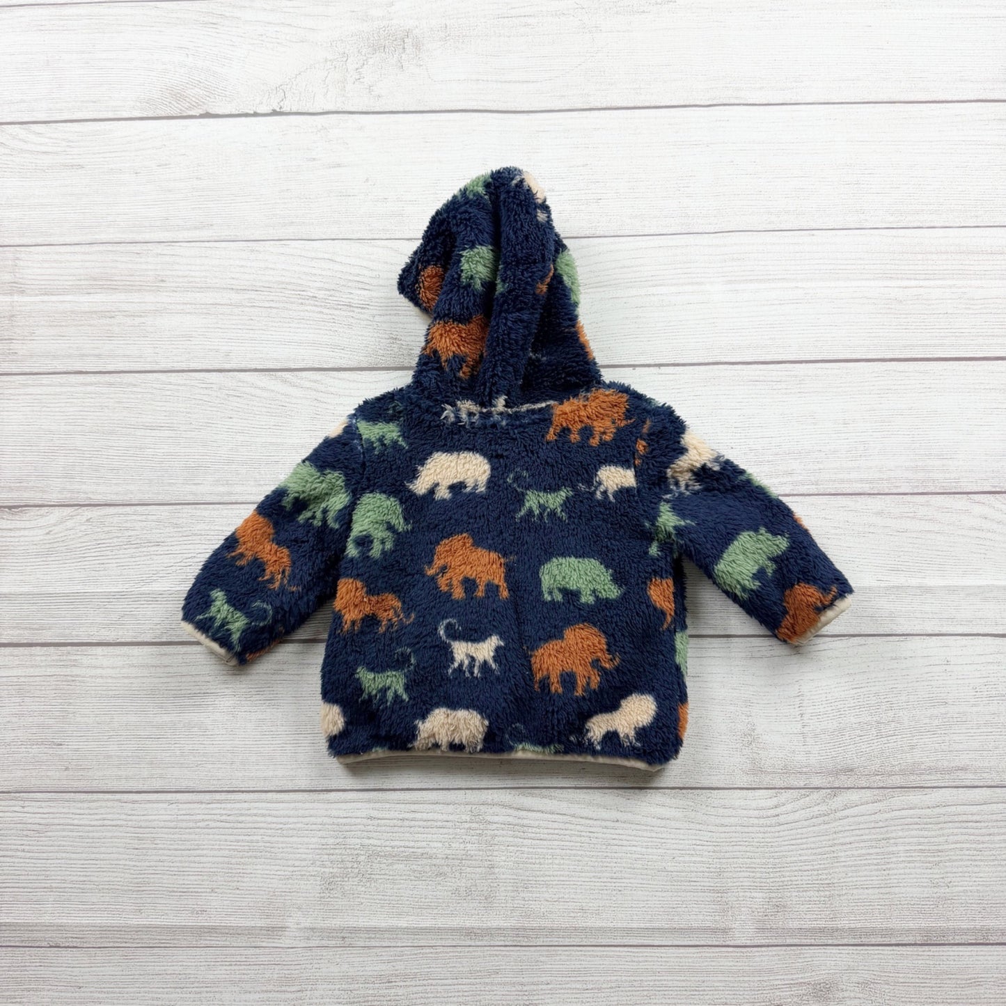 Little Me Baby Fleece Hooded Zip Jacket Animal Print Fluffy Navy 3-6 Months