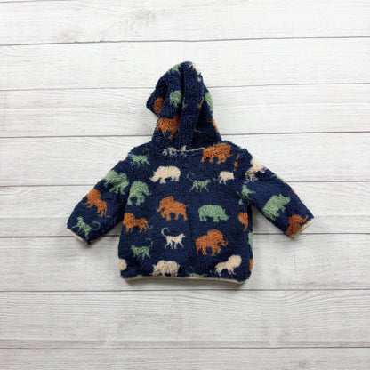 Little Me Baby Fleece Hooded Zip Jacket Animal Print Fluffy Navy 3-6 Months