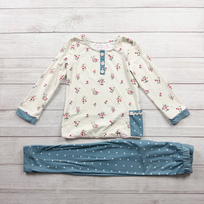 SweetHoney Girls Floral Pajama Set Long Sleeve Polka Dot Pants Cotton Blend 6