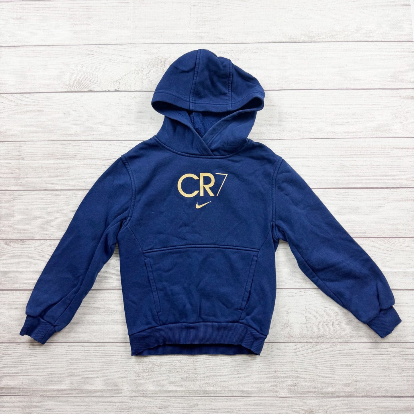 Nike CR7 Kids Blue Pullover Hoodie Sweatshirt Gold Logo Design S