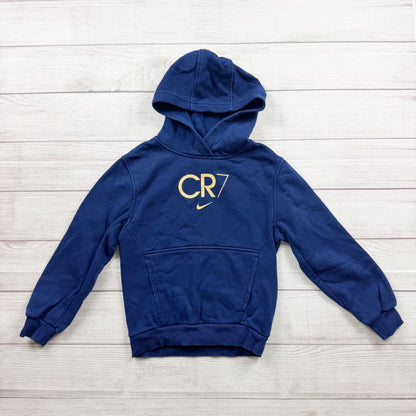 Nike CR7 Kids Blue Pullover Hoodie Sweatshirt Gold Logo Design S