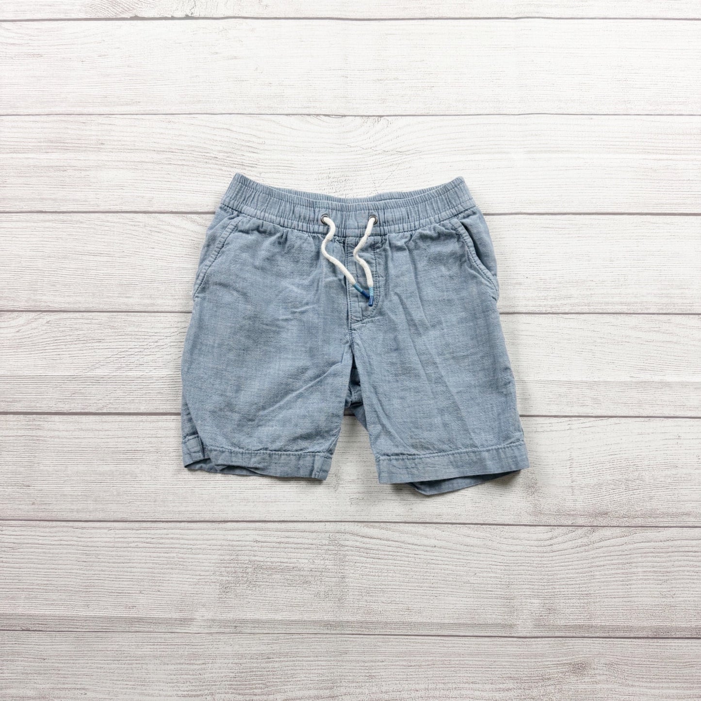 Gap Kids Boys Chambray Blue Pull On Shorts Elastic Waist Drawstring 6-7 S