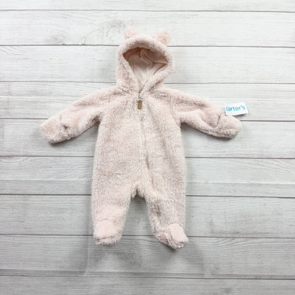Carter’s Baby Girl Pink Fuzzy Hooded Bunting Suit Sherpa Pram NWT Newborn