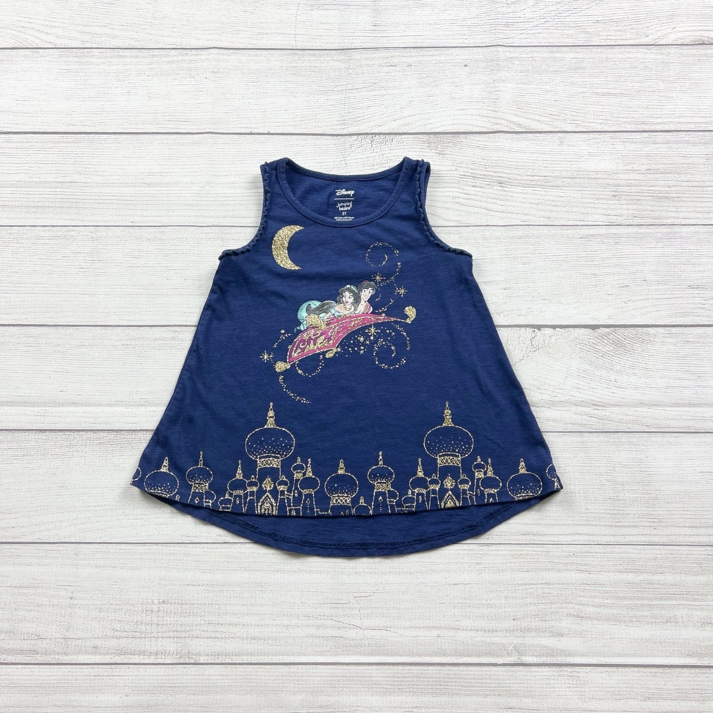 Disney Jumping Beans Girls Tank Dress Aladdin Jasmine Carpet Glitter Graphic 3T