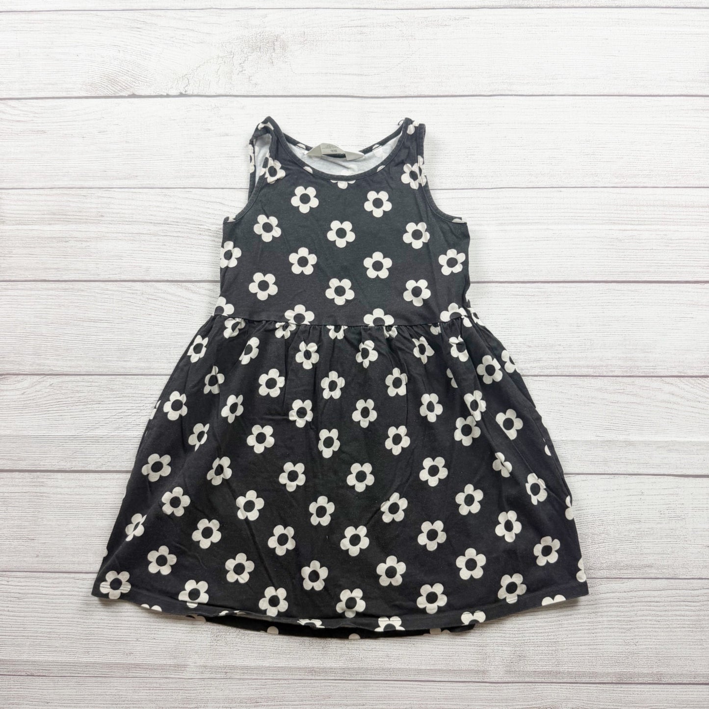 H&M Girls Sleeveless Black White Floral Print Dress 6-8