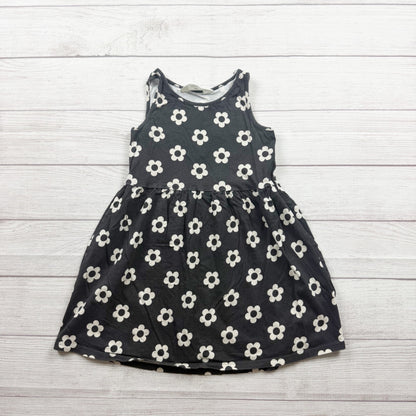H&M Girls Sleeveless Black White Floral Print Dress 6-8