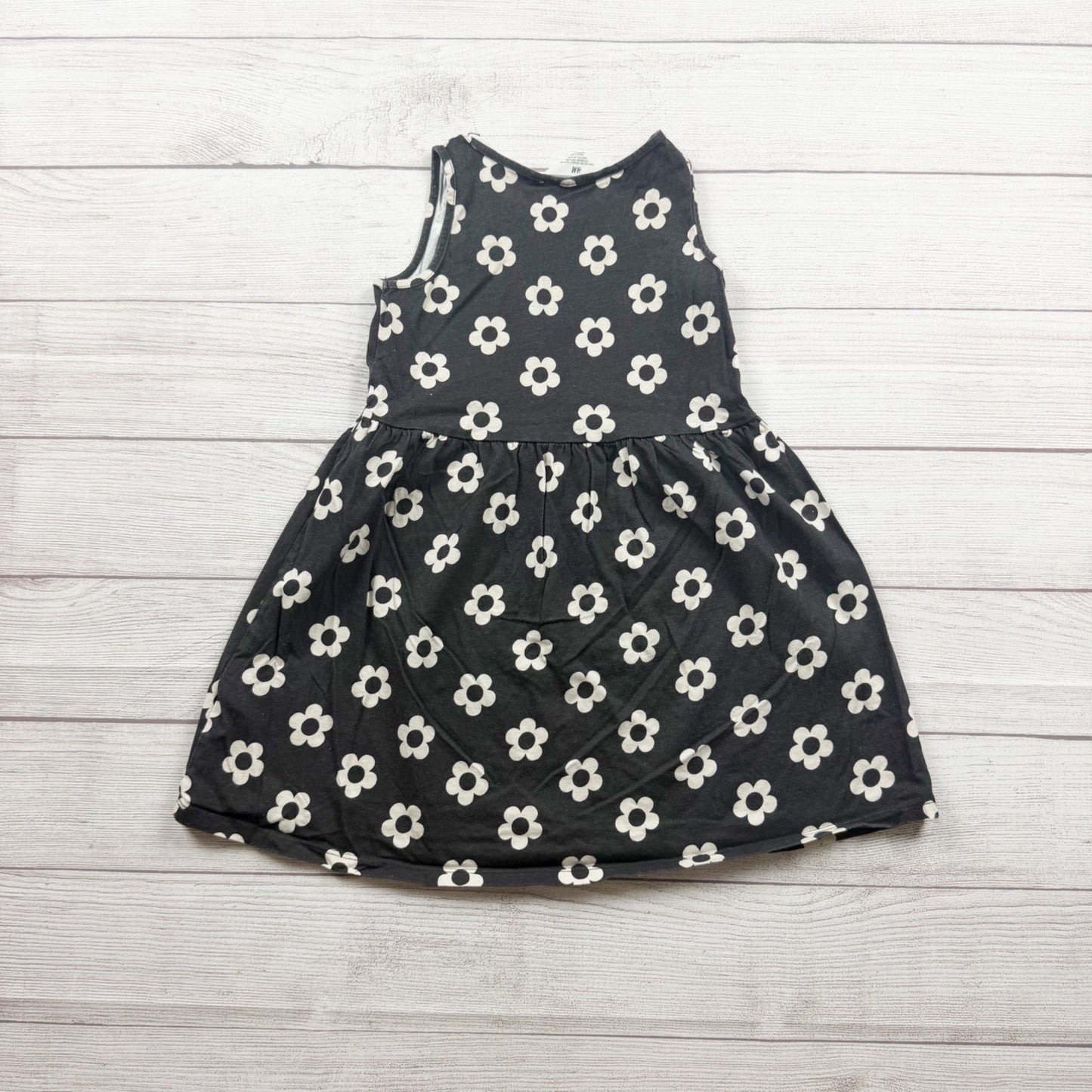 H&M Girls Sleeveless Black White Floral Print Dress 6-8