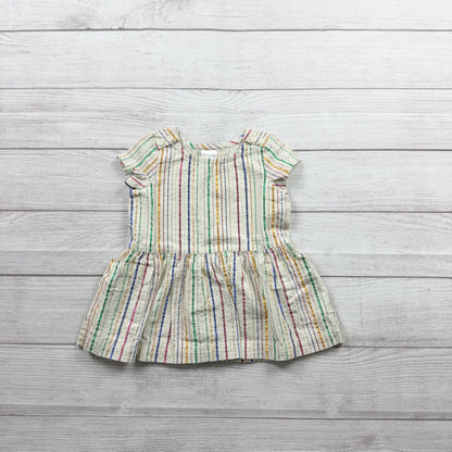 Hanna Andersson Baby Girl Rainbow Stripe Dress Cotton Linen 12-18 Months