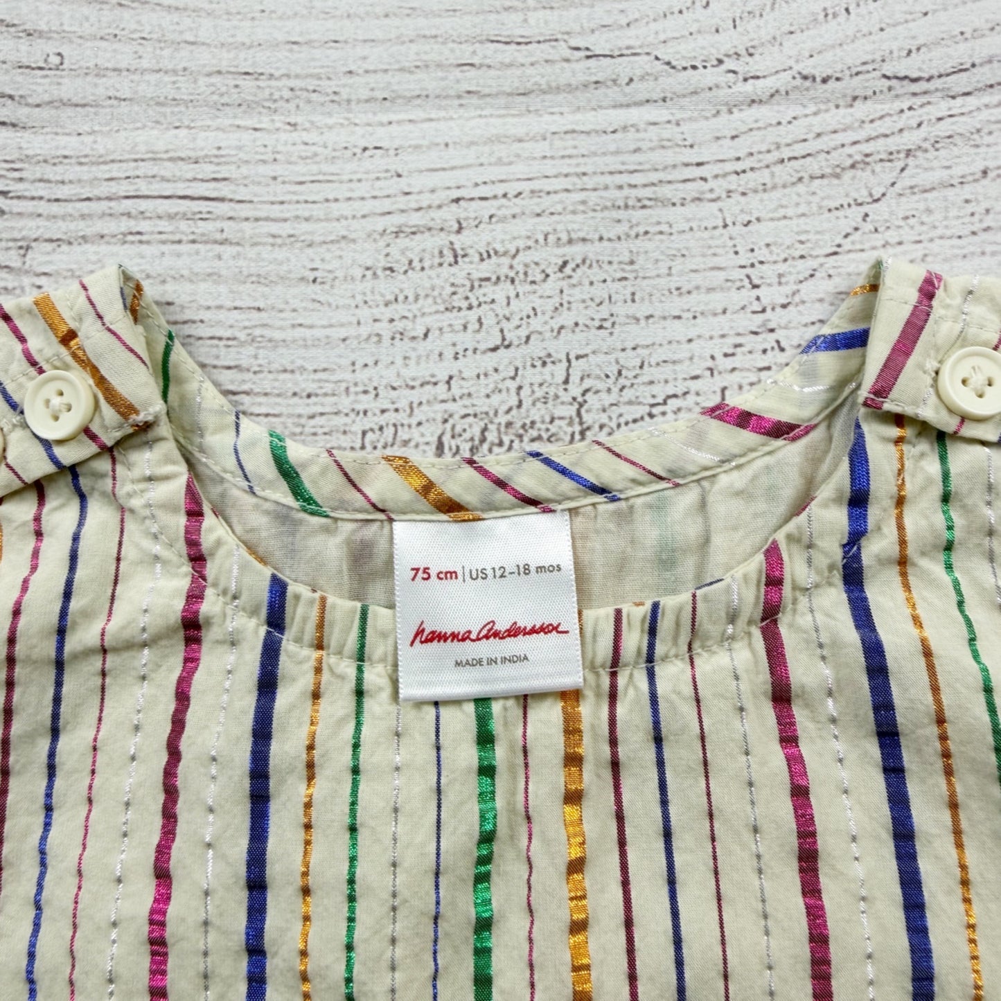 Hanna Andersson Baby Girl Rainbow Stripe Dress Cotton Linen 12-18 Months