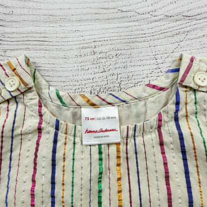 Hanna Andersson Baby Girl Rainbow Stripe Dress Cotton Linen 12-18 Months
