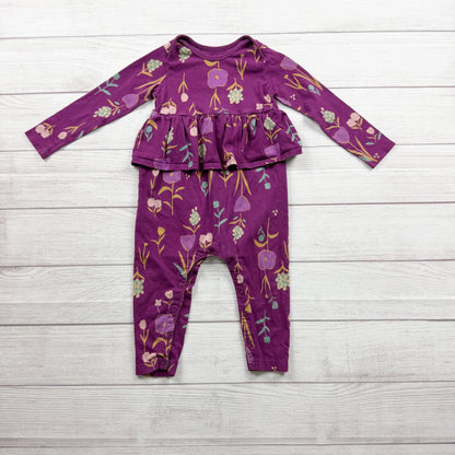 Tea Collection Girls Purple Floral Peplum Romper Long Sleeve 18-24 Months