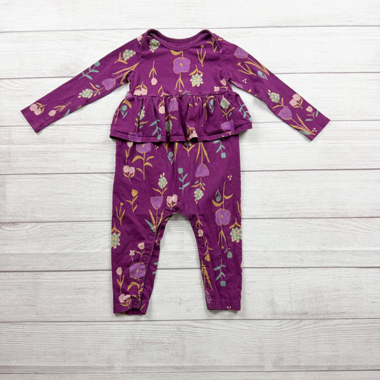 Tea Collection Girls Purple Floral Peplum Romper Long Sleeve 18-24 Months