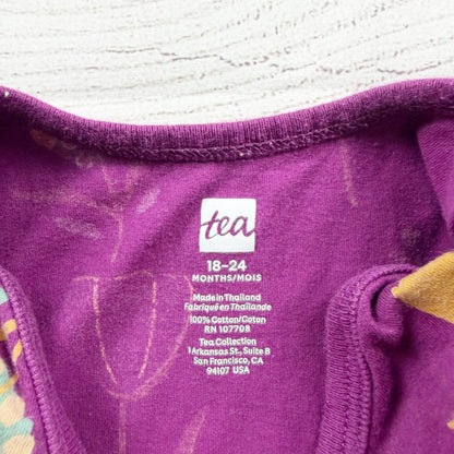 Tea Collection Girls Purple Floral Peplum Romper Long Sleeve 18-24 Months