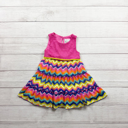 Pink Rare Editions Girls Lace Chevron Dress Colorful Party Sleeveless Hem 2T