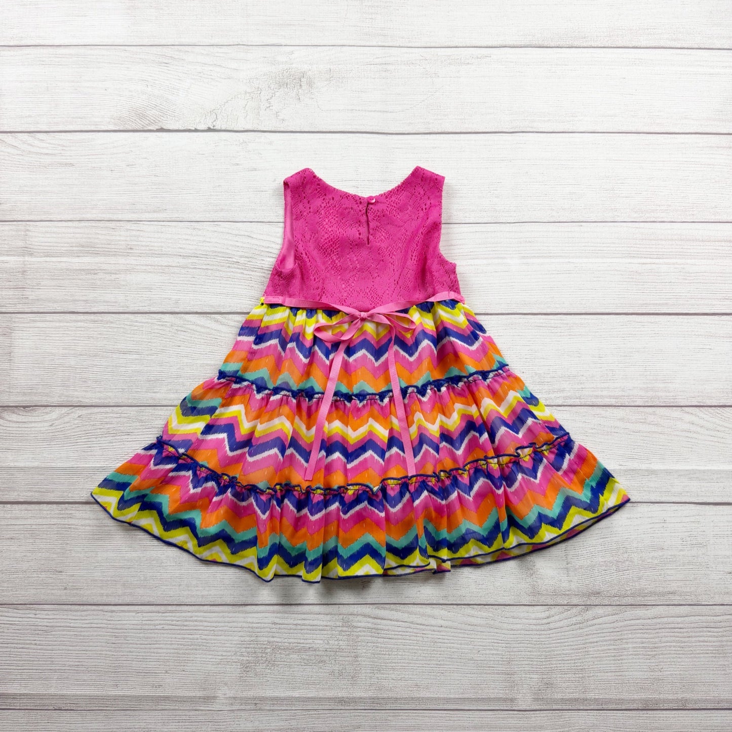 Pink Rare Editions Girls Lace Chevron Dress Colorful Party Sleeveless Hem 2T
