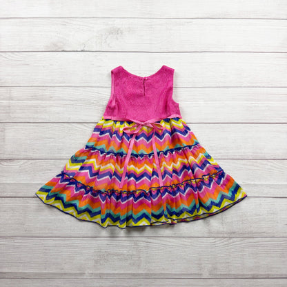 Pink Rare Editions Girls Lace Chevron Dress Colorful Party Sleeveless Hem 2T
