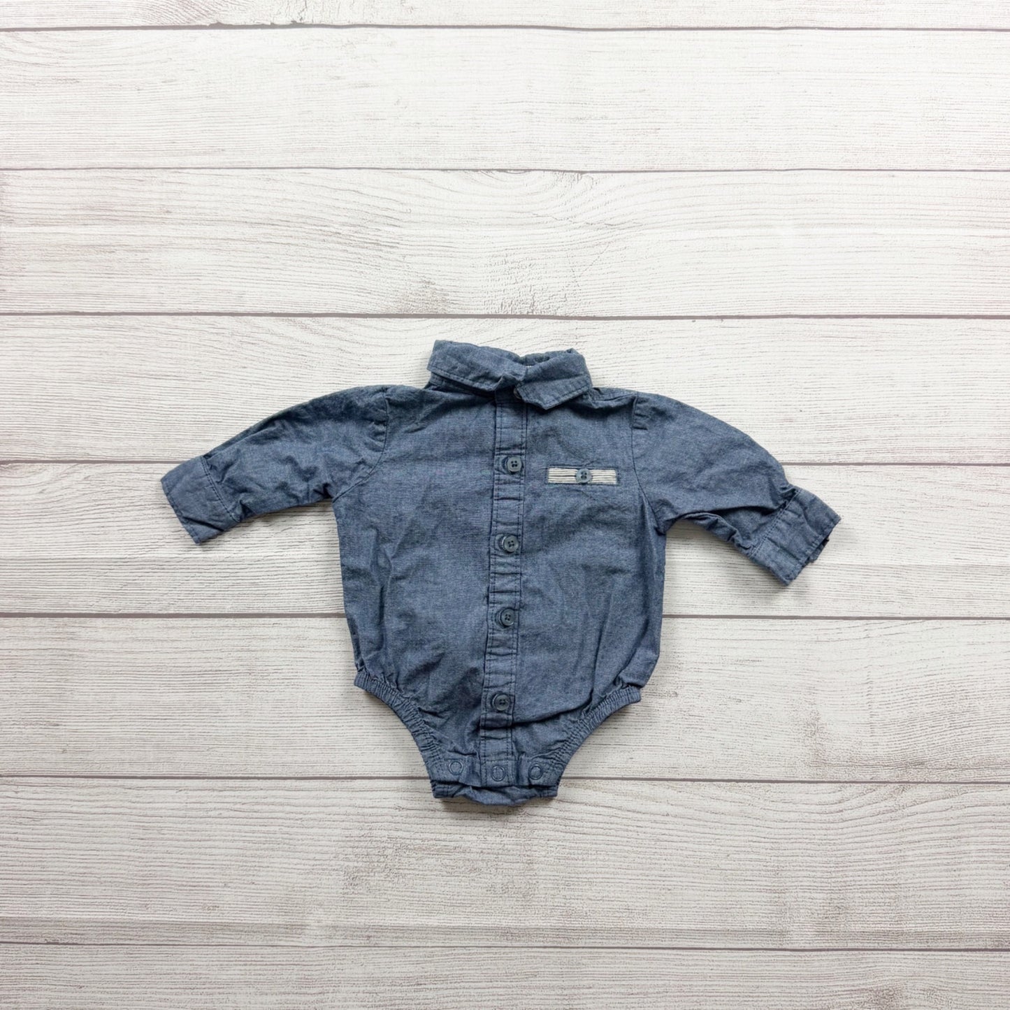 Little Lad Baby Long Sleeve Chambray Button Up Bodysuit 0-3 Months