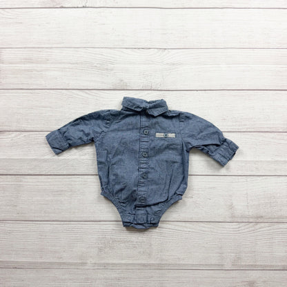 Little Lad Baby Long Sleeve Chambray Button Up Bodysuit 0-3 Months
