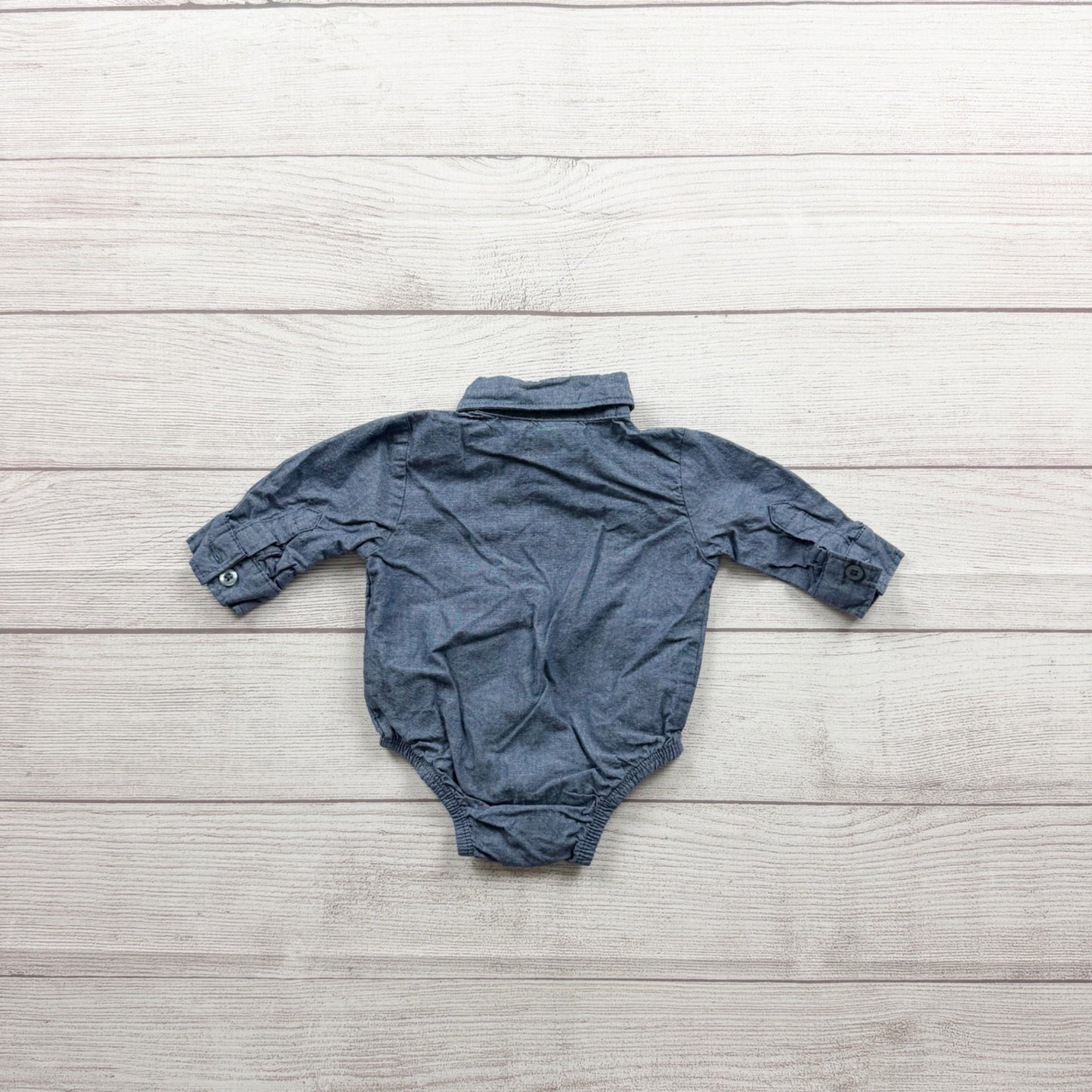 Little Lad Baby Long Sleeve Chambray Button Up Bodysuit 0-3 Months