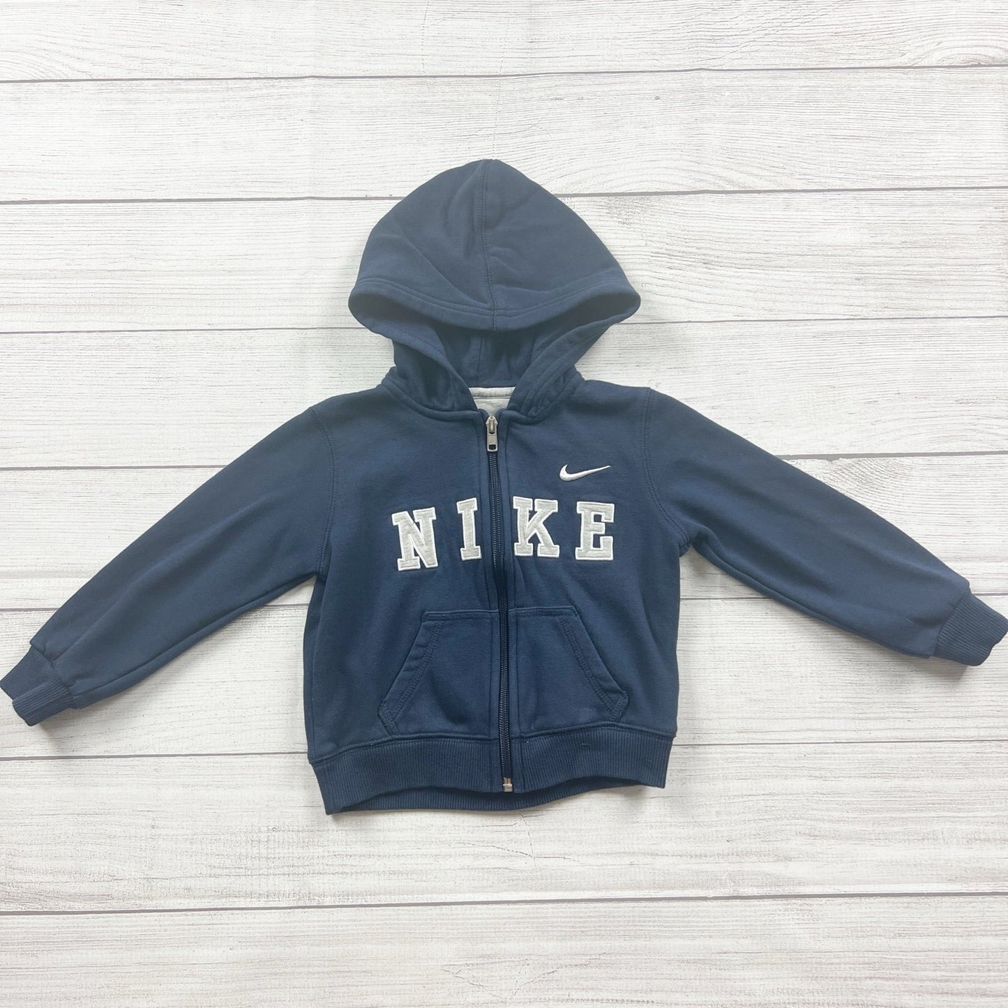 Nike Navy Blue Zip-Up Hoodie Kids Sweatshirt Classic Logo 3T