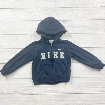 Nike Navy Blue Zip-Up Hoodie Kids Sweatshirt Classic Logo 3T