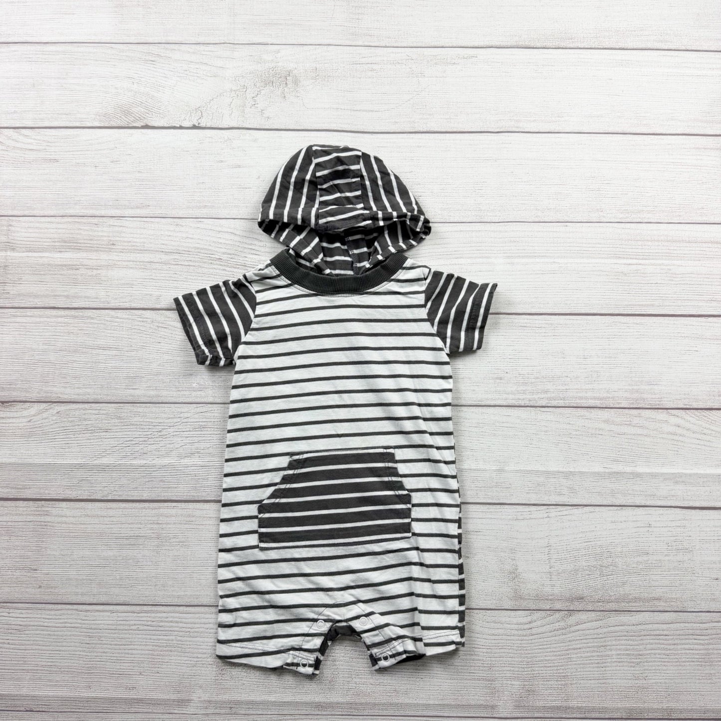 Carter’s Hooded Romper Stripe Short Sleeve One Piece Hoodie Outfit 18-24 Months