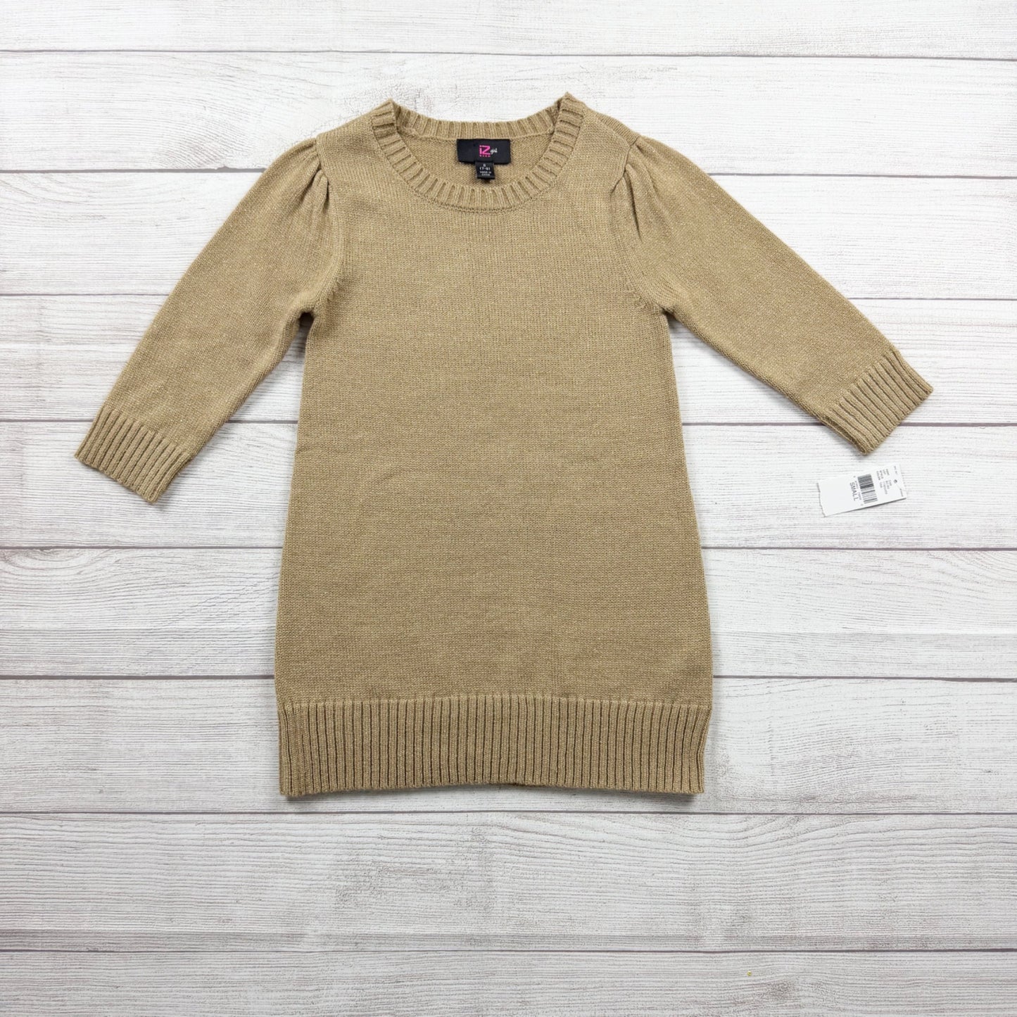 IZ Byer Girls Sweater Dress Tan Gold Knit Long Sleeve Dress Shimmer NWT 7-8