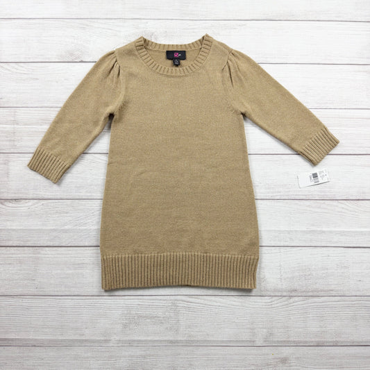 IZ Byer Girls Sweater Dress Tan Gold Knit Long Sleeve Dress Shimmer NWT 7-8