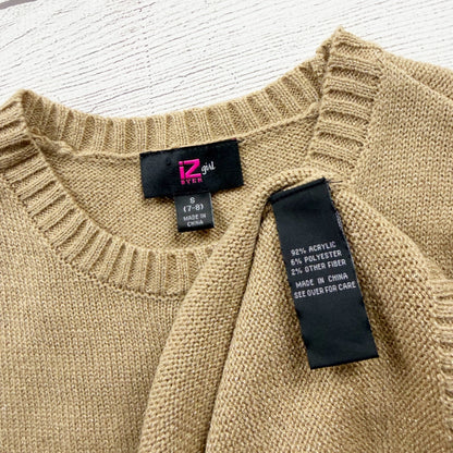 IZ Byer Girls Sweater Dress Tan Gold Knit Long Sleeve Dress Shimmer NWT 7-8