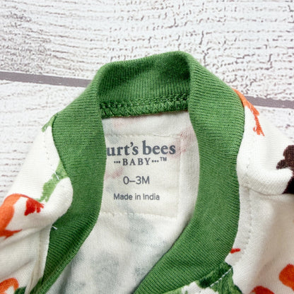 Burt's Bees Baby Organic Cotton Footed Pajamas Turkey Hand Print NWT 0-3 Months
