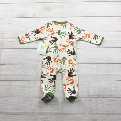 Burt's Bees Baby Organic Cotton Footed Pajamas Turkey Hand Print NWT 0-3 Months