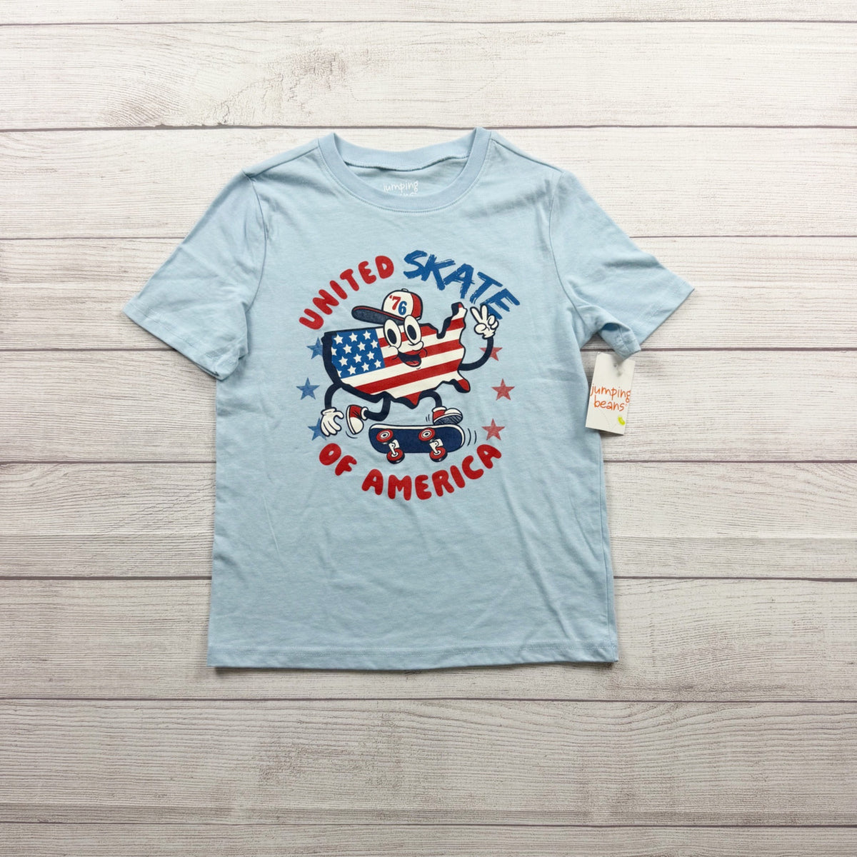 Jumping Beans Kids United Skate Of America Graphic T-Shirt Light Blue NWT 8