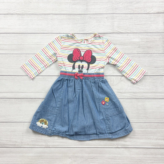Disney Minnie Mouse Girls Dress Rainbow Stripe Long Sleeve Denim Skirt Pocket 4