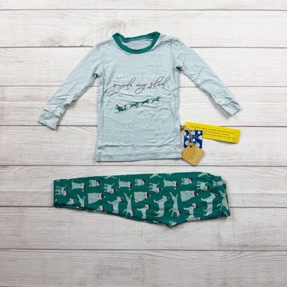 Kickee Pants Toddler Christmas Pajamas Long Sleeve Dog Sleigh Print NWT 3T