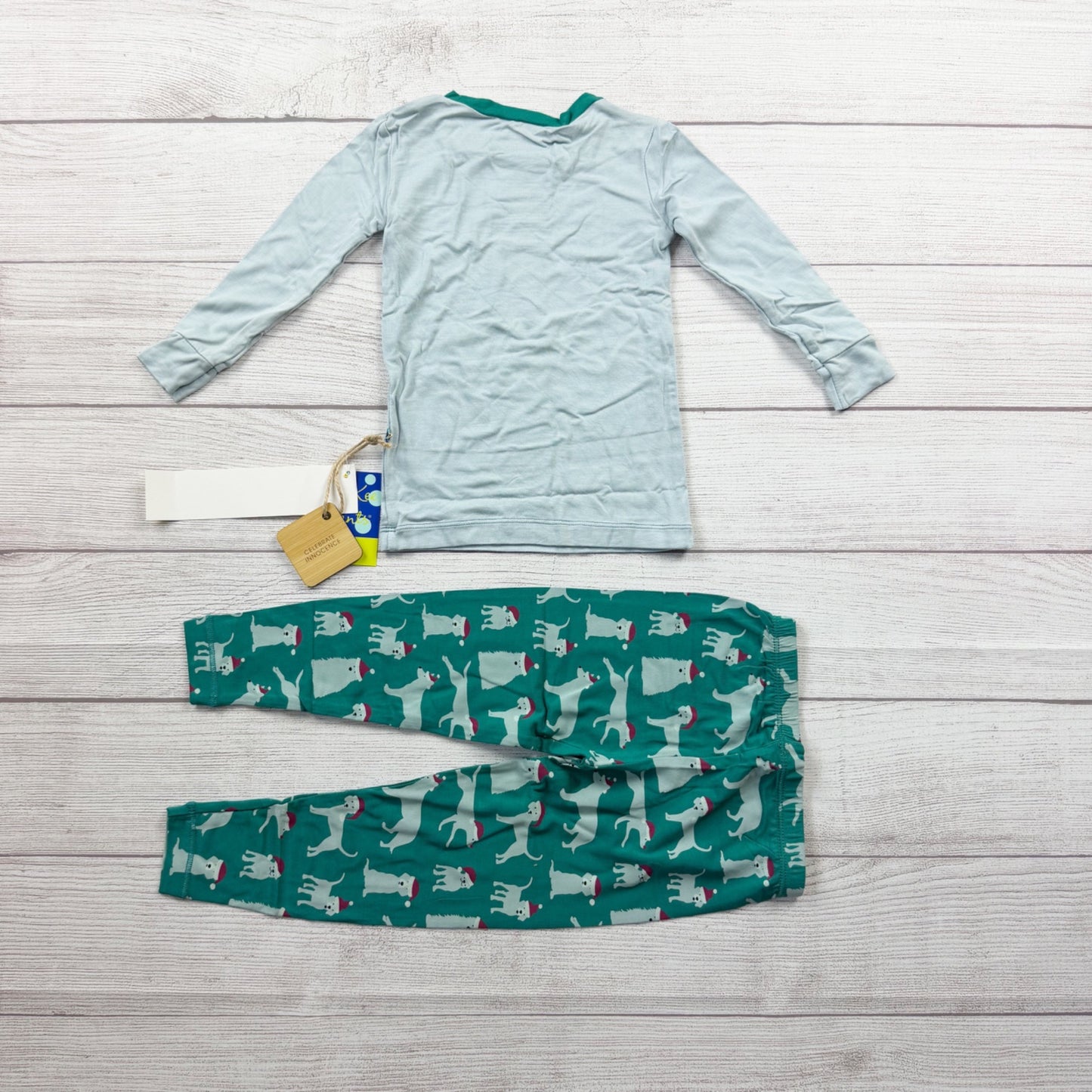 Kickee Pants Toddler Christmas Pajamas Long Sleeve Dog Sleigh Print NWT 3T
