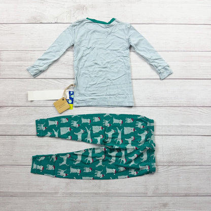 Kickee Pants Toddler Christmas Pajamas Long Sleeve Dog Sleigh Print NWT 3T
