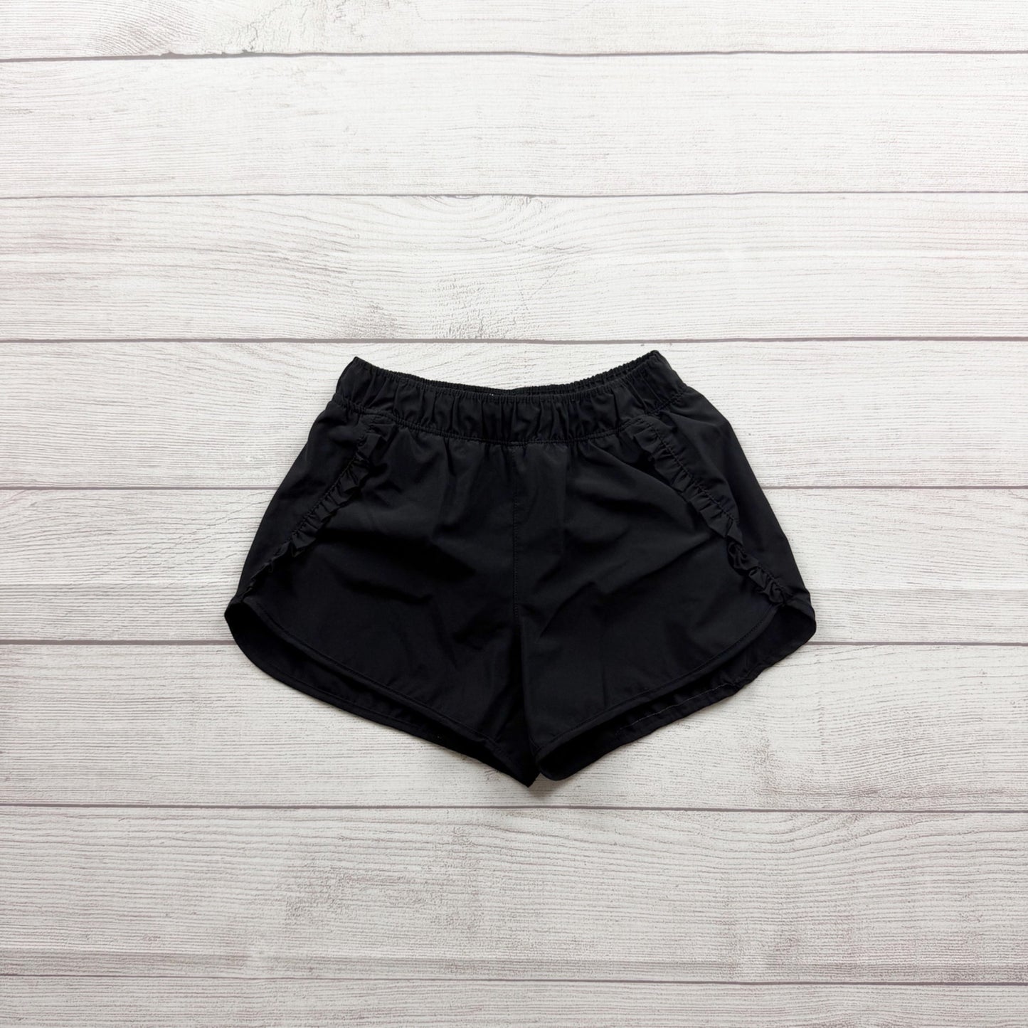 Yogalicious Black Ruffle Trim Athletic Shorts Lightweight Polyester Blend S 7-8