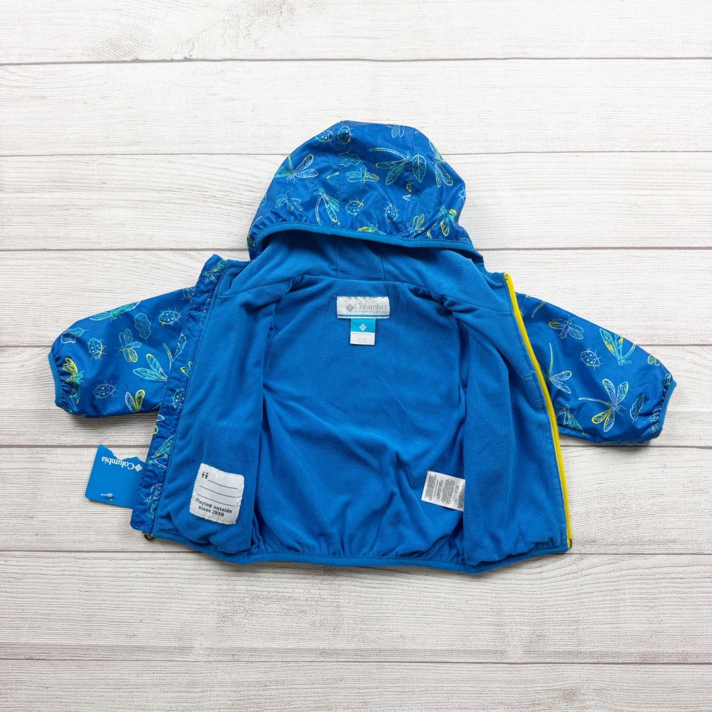 Columbia Baby Fleece Lined Waterproof Jacket Hood Dragonfly Bug NWT 6-12 Months