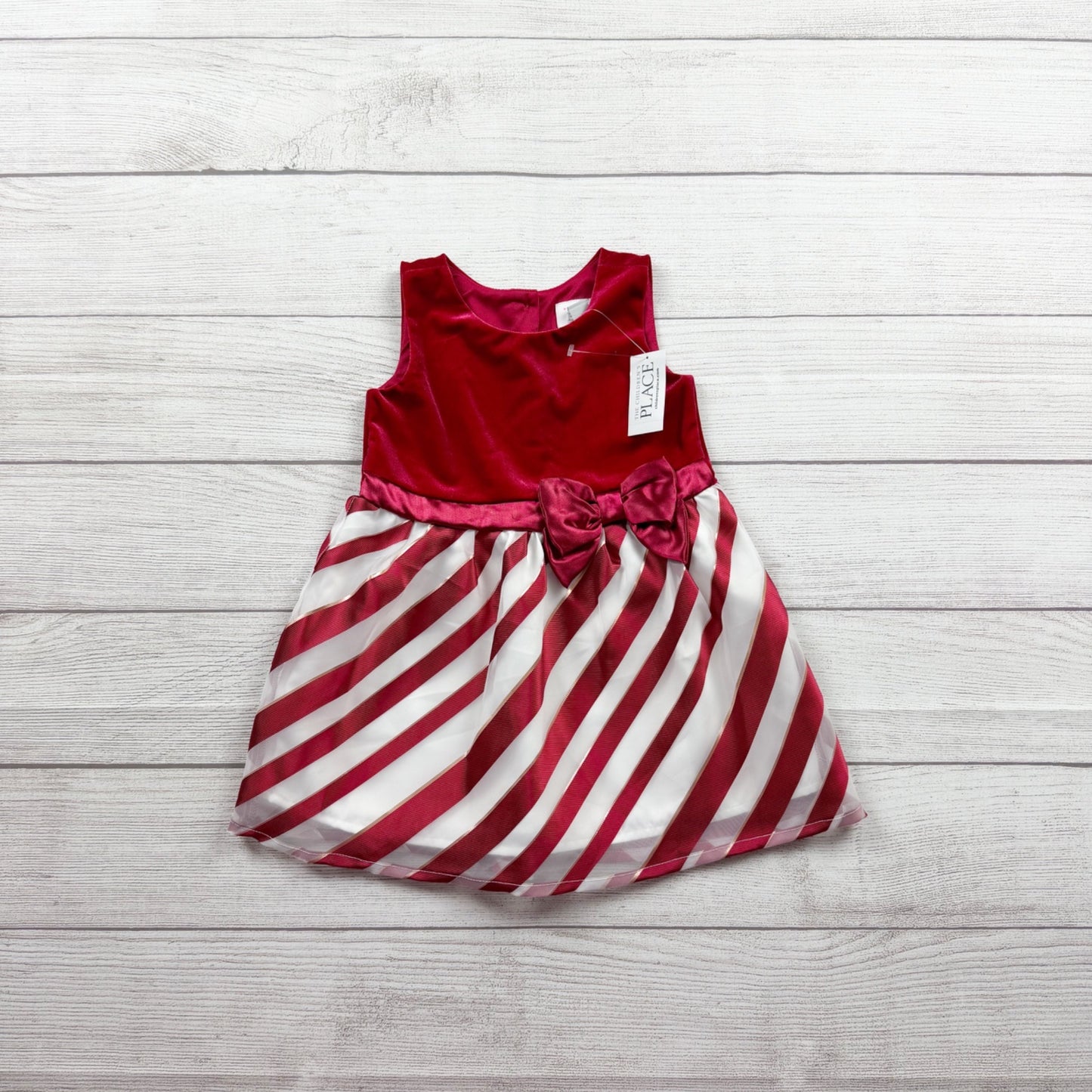 The Children’s Place Toddler Girls Red Velvet Holiday Dress Candy Cane NWT 2T